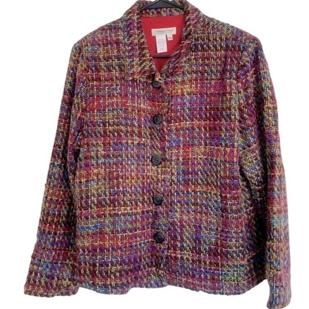 Coldwater Creek Tweed Blazer Colorful Button Front Jacket Career Size 14
